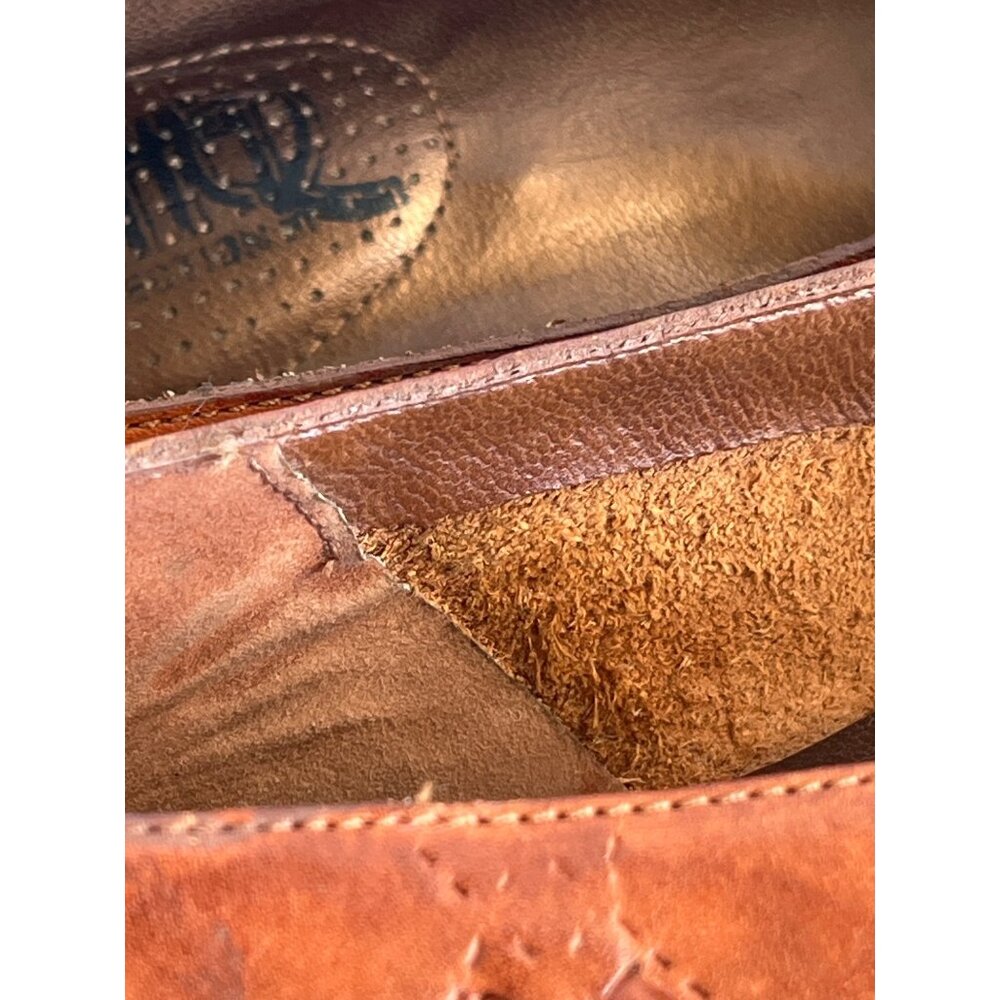Vtg Leather Kitten Heel Brown Pumps Shoes Rustic Boho Stitch Accent Casual Wom 8 - Picture 11 of 13